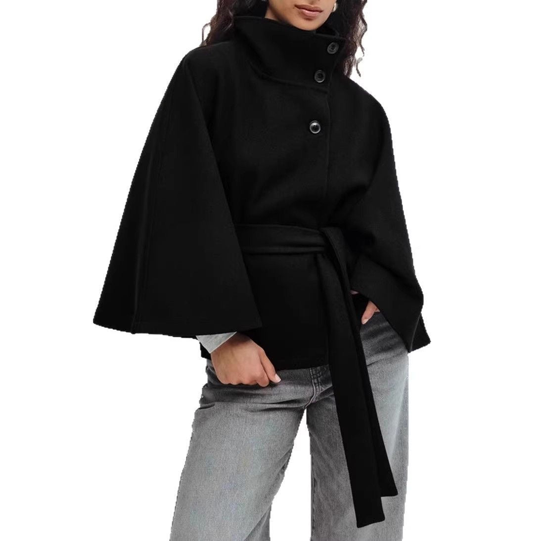 Women’s Wool Belted Trench Coat with Cape Collar