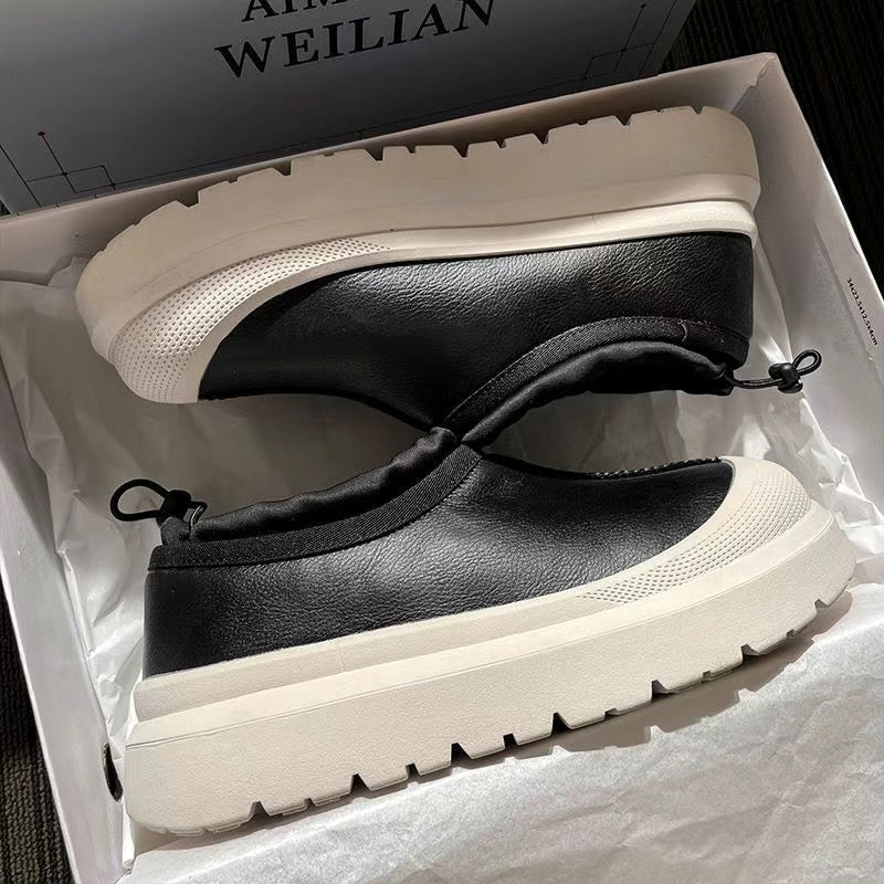 Winter Unisex Fur-Lined Thick-Sole Genuine Leather Snow Boots