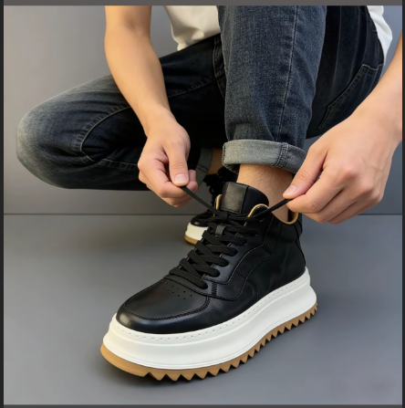 Handcrafted Vintage Cowhide High-Top Versatile Breathable Casual Chunky-Sole Sneakers