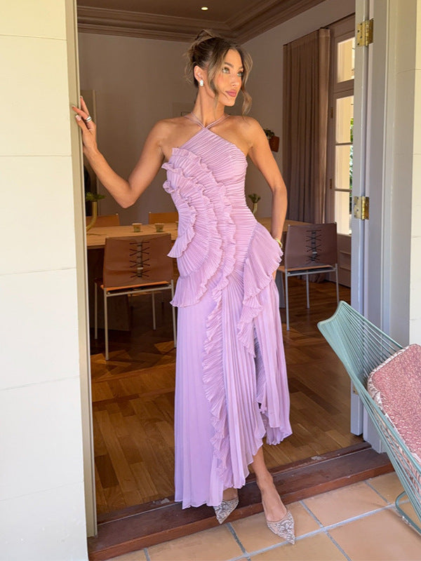 Ethereal Asymmetric Halter Pleated Maxi Dress LuaMilys Ethereal Asymmetric Halter Pleated Maxi Dress LuaMilys