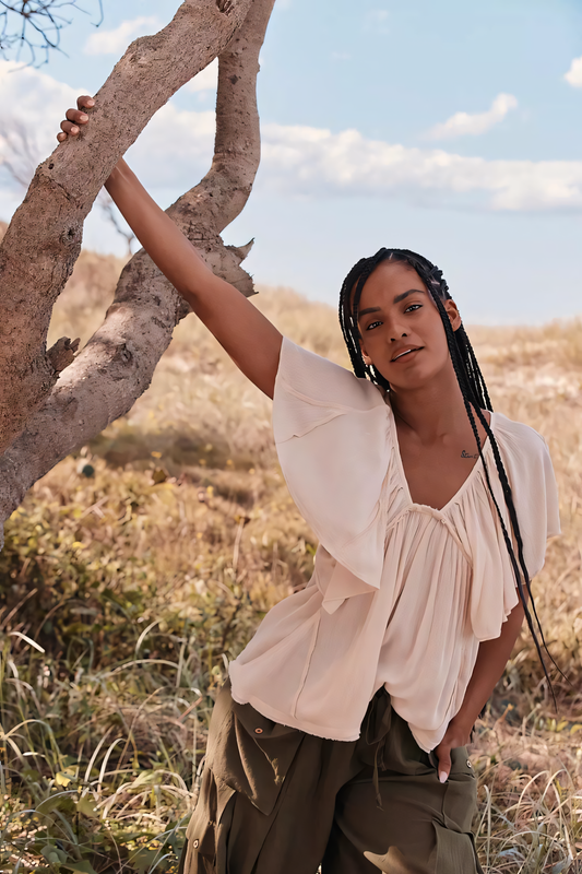 Linen Textured Round Neck Shirt Loose Slim Comfortable Top