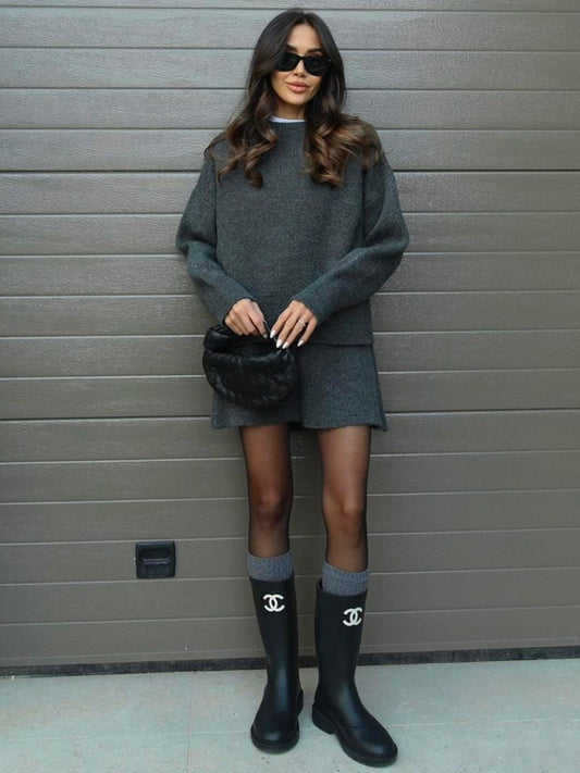 Chic Preppy Knit Sweater & Skirt Set