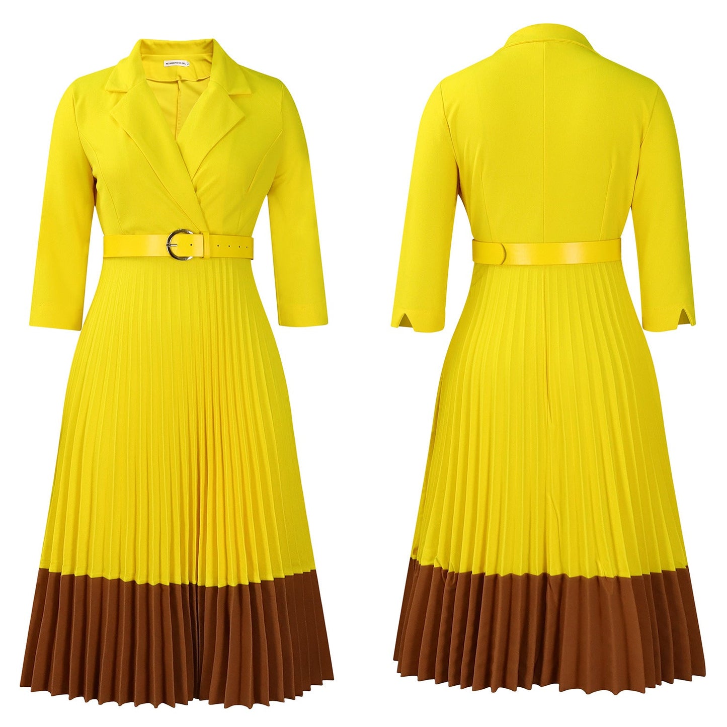 Power & Poise β Chic Suit-Collar Pleated Dress for Work & Beyond