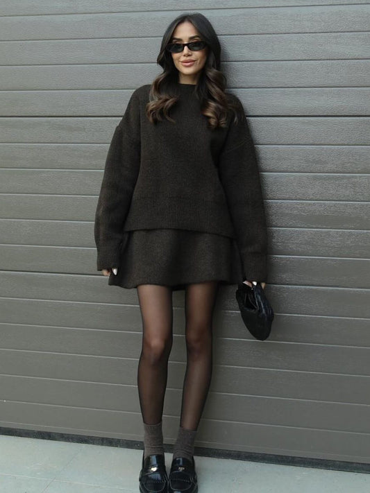 Chic Preppy Knit Sweater & Skirt Set