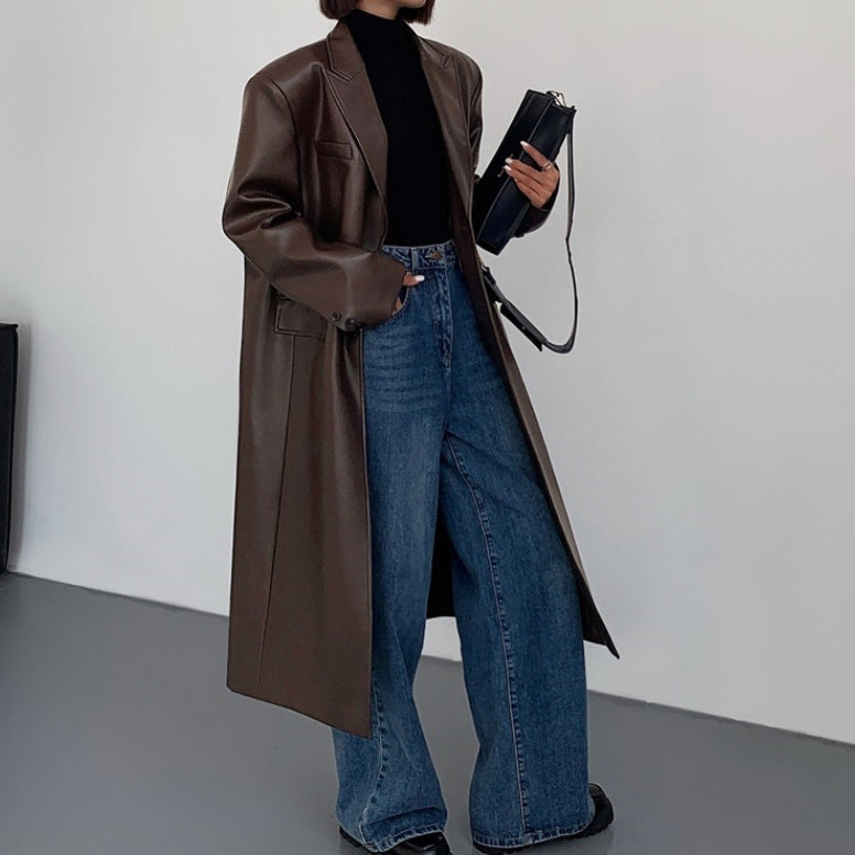 Power Luxe PU Trench Coat