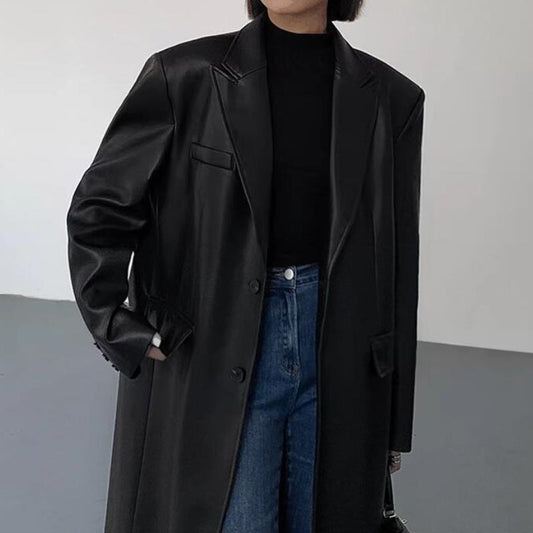 Power Luxe PU Trench Coat