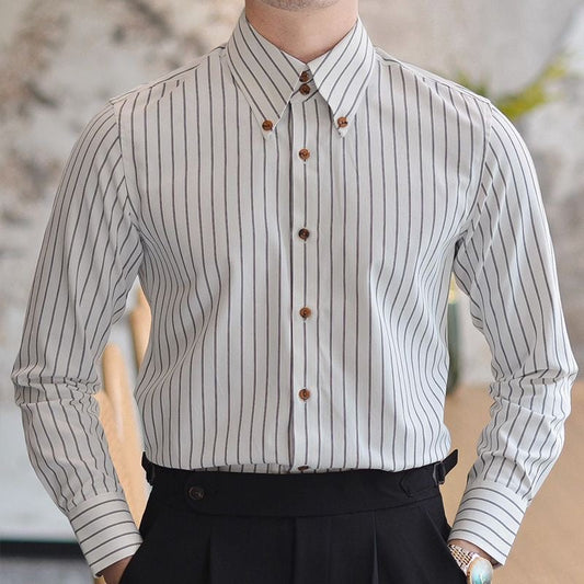 Men’s Striped Dress Shirt, Slim Fit Long Sleeve Business Shirt with Pointed Collar