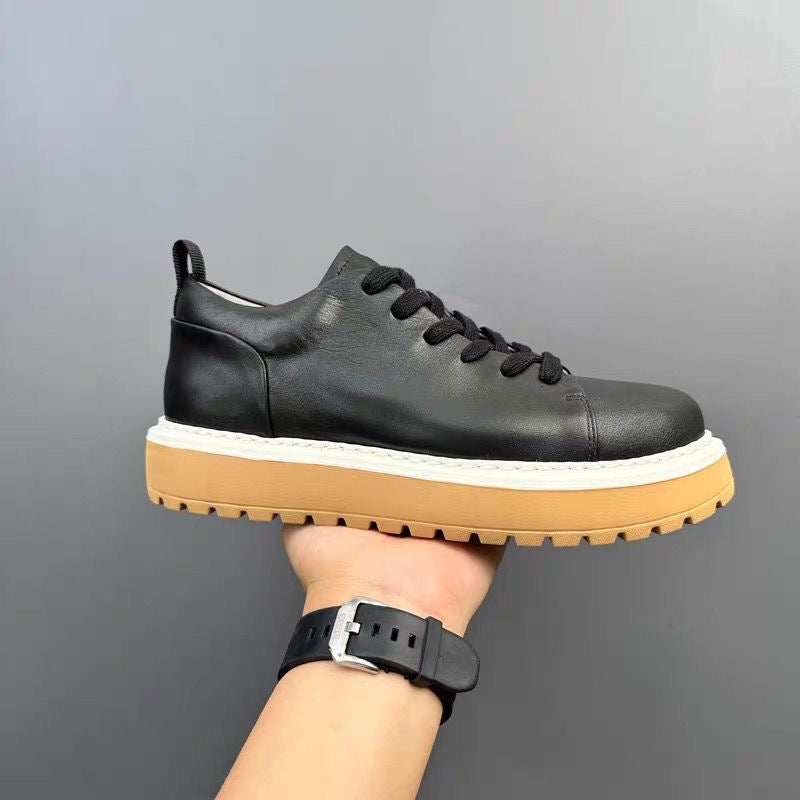 Fashionable Genuine Leather Versatile Chunky Sole Trendy Skate Shoes