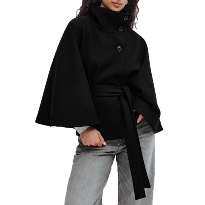 Women’s Wool Belted Trench Coat with Cape Collar