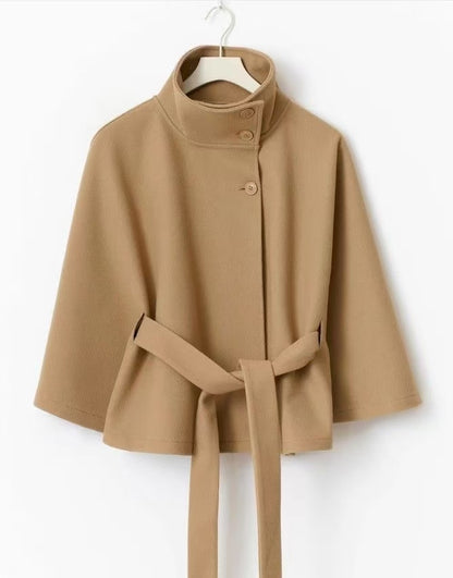 Women’s Wool Belted Trench Coat with Cape Collar