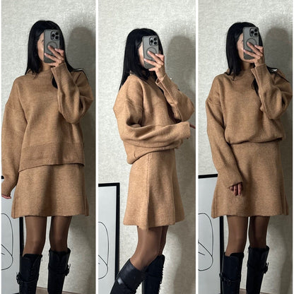 Chic Preppy Knit Sweater & Skirt Set