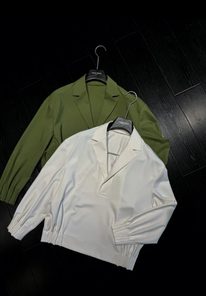 Premium Minimalist V-Neck Men’s Solid-Color Shirt Set | Business Casual Two-Piece Outfit