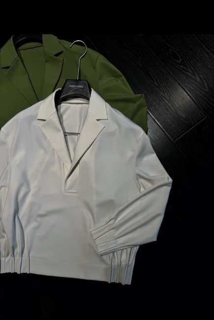Premium Minimalist V-Neck Men’s Solid-Color Shirt Set | Business Casual Two-Piece Outfit