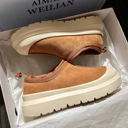 Winter Unisex Fur-Lined Thick-Sole Genuine Leather Snow Boots