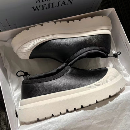 Winter Unisex Fur-Lined Thick-Sole Genuine Leather Snow Boots