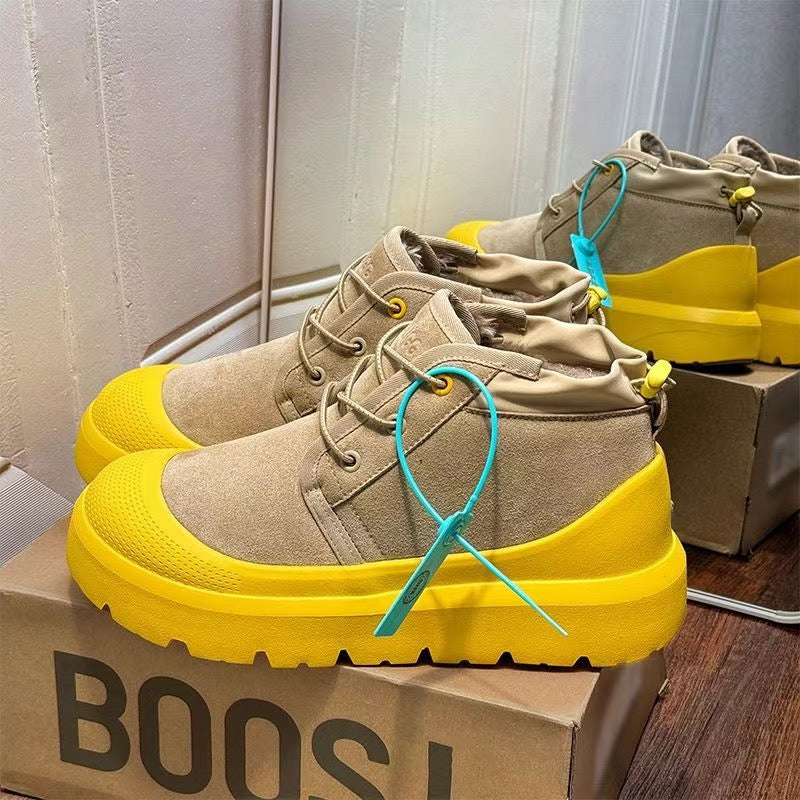 Winter Unisex Fur-Lined Thick-Sole Genuine Leather Snow Boots