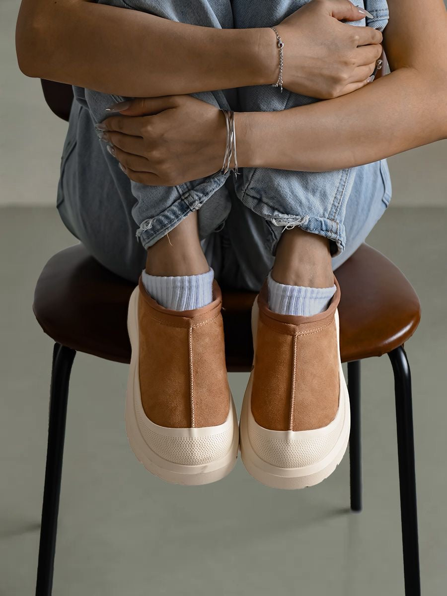 Winter Fleece-Lined Thick-Sole Genuine Leather Snow Boots