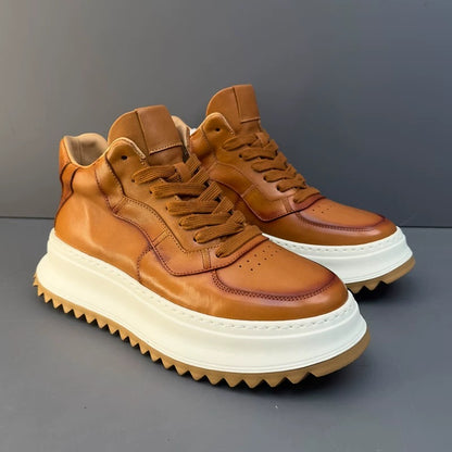 Handcrafted Vintage Cowhide High-Top Versatile Breathable Casual Chunky-Sole Sneakers