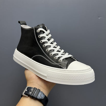 High-top full-grain leather versatile fashion casual chunky-sole sneakers