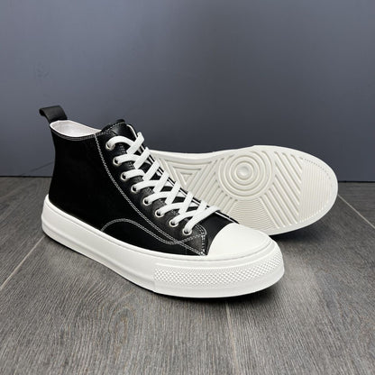 High-top full-grain leather versatile fashion casual chunky-sole sneakers