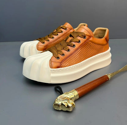Handcrafted Vintage Shell-Toe Fashionable and Versatile Height-Boosting Low-Top Skate Shoes
