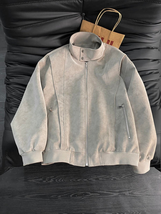 Men’s Biker Leather Jacket – Tie-Dye Matte Stand Collar