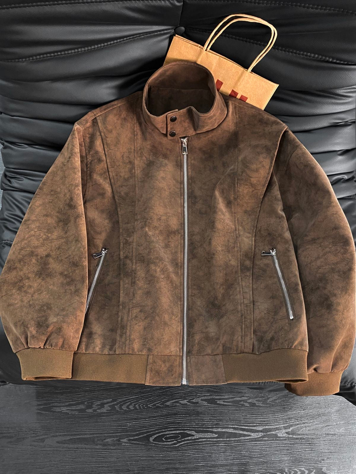 Men’s Biker Leather Jacket – Tie-Dye Matte Stand Collar