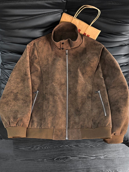 Men’s Biker Leather Jacket – Tie-Dye Matte Stand Collar