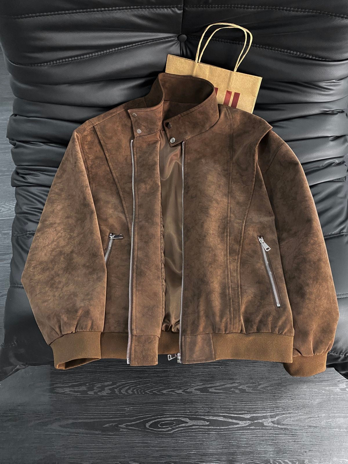 Men’s Biker Leather Jacket – Tie-Dye Matte Stand Collar