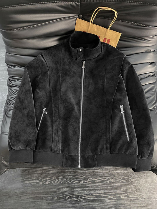 Men’s Biker Leather Jacket – Tie-Dye Matte Stand Collar