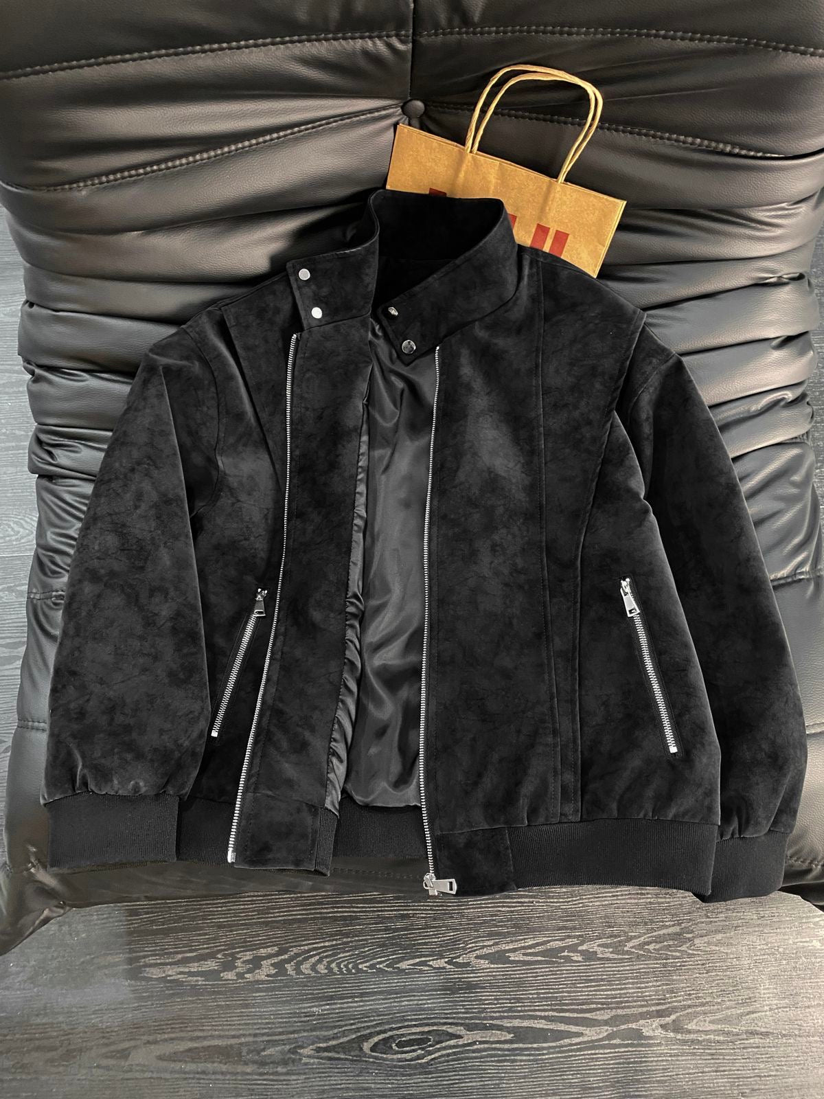 Men’s Biker Leather Jacket – Tie-Dye Matte Stand Collar