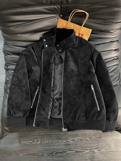 Men’s Biker Leather Jacket – Tie-Dye Matte Stand Collar