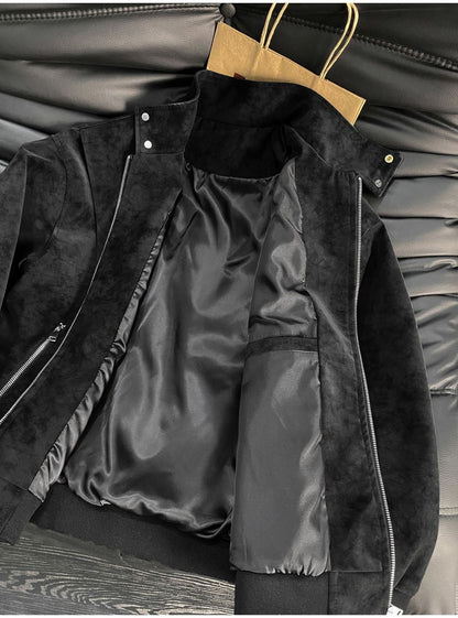 Men’s Biker Leather Jacket – Tie-Dye Matte Stand Collar
