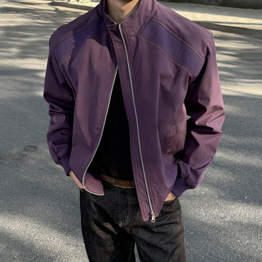 Deconstructed Vintage Aviator Jacket – Stand Collar Patchwork Design