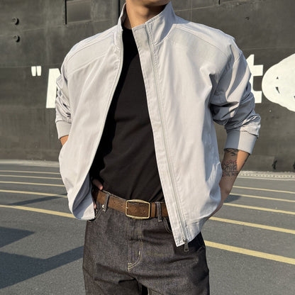 Deconstructed Vintage Aviator Jacket – Stand Collar Patchwork Design