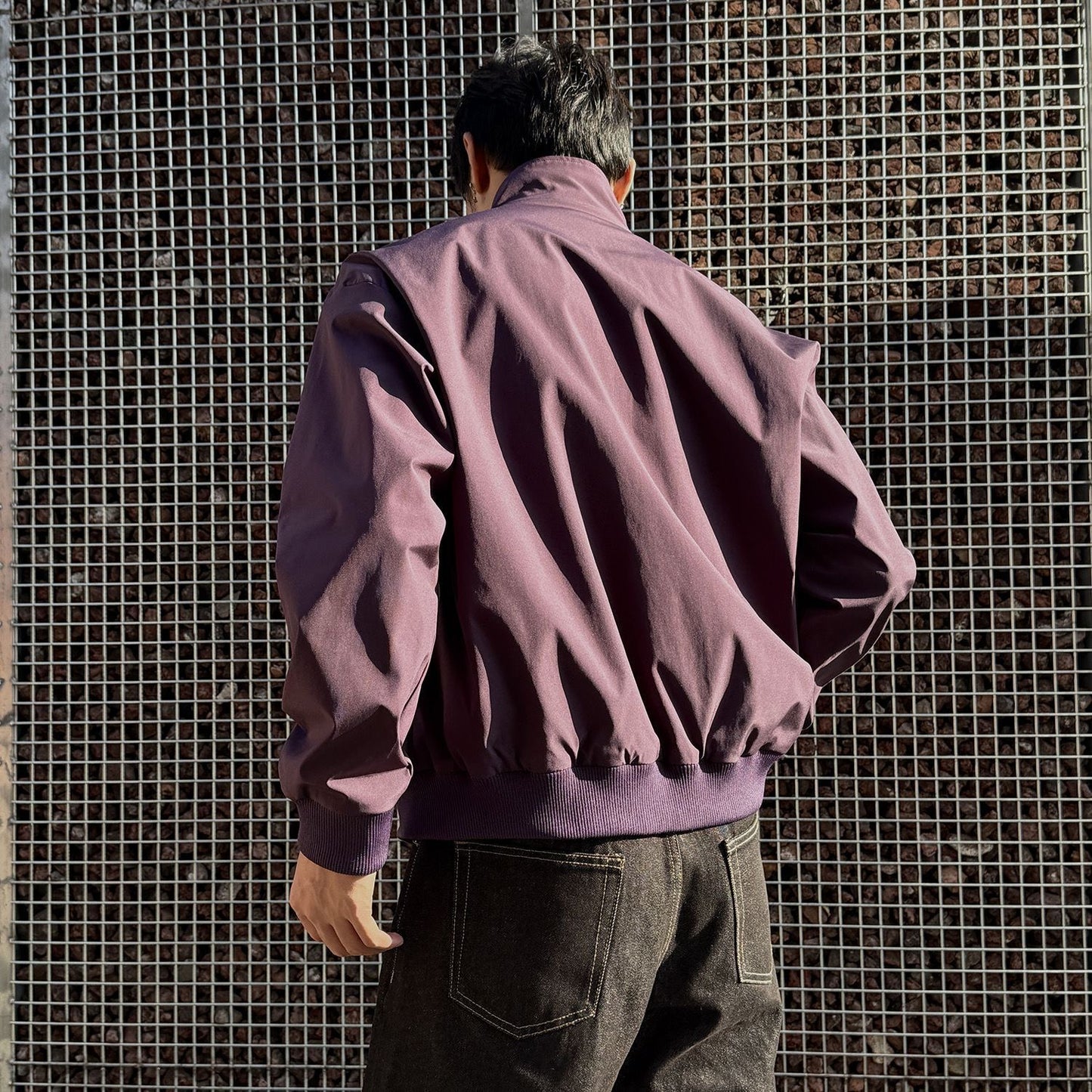 Deconstructed Vintage Aviator Jacket – Stand Collar Patchwork Design