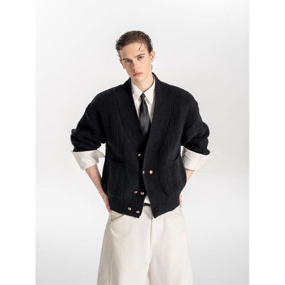 Oversized Double-Breasted Knit Cardigan – V-Neck