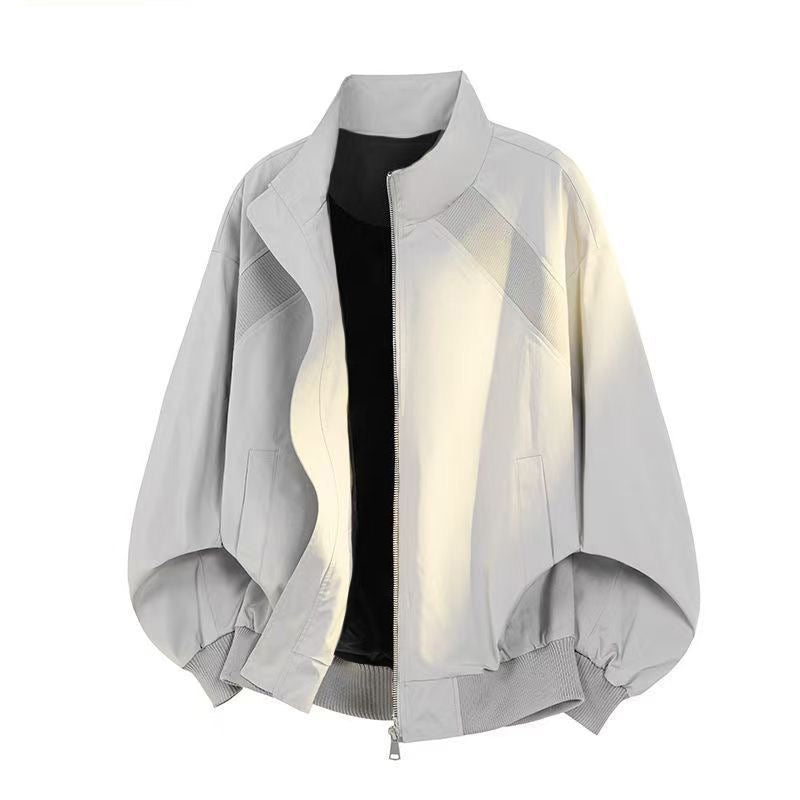 Deconstructed Vintage Aviator Jacket – Stand Collar Patchwork Design