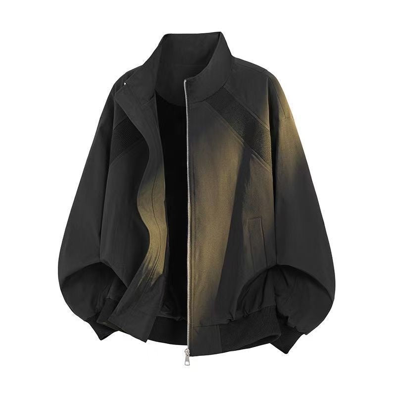 Deconstructed Vintage Aviator Jacket – Stand Collar Patchwork Design