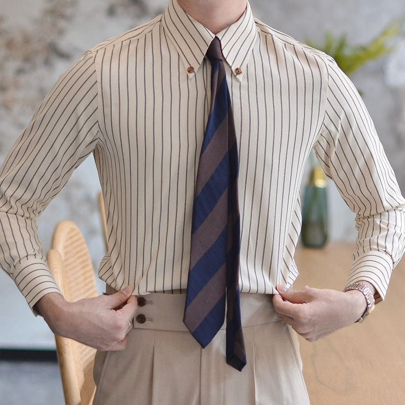 Men’s Striped Dress Shirt, Slim Fit Long Sleeve Business Shirt with Pointed Collar