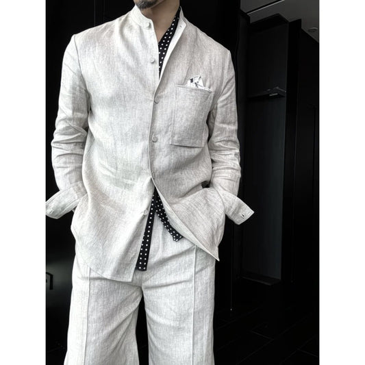 Men’s Linen Shirt & Pants Set – Summer 2 Piece Outfit Relaxed Fit