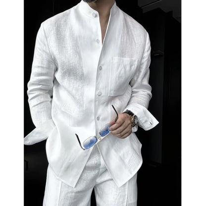 Men’s Linen Shirt & Pants Set – Summer 2 Piece Outfit Relaxed Fit