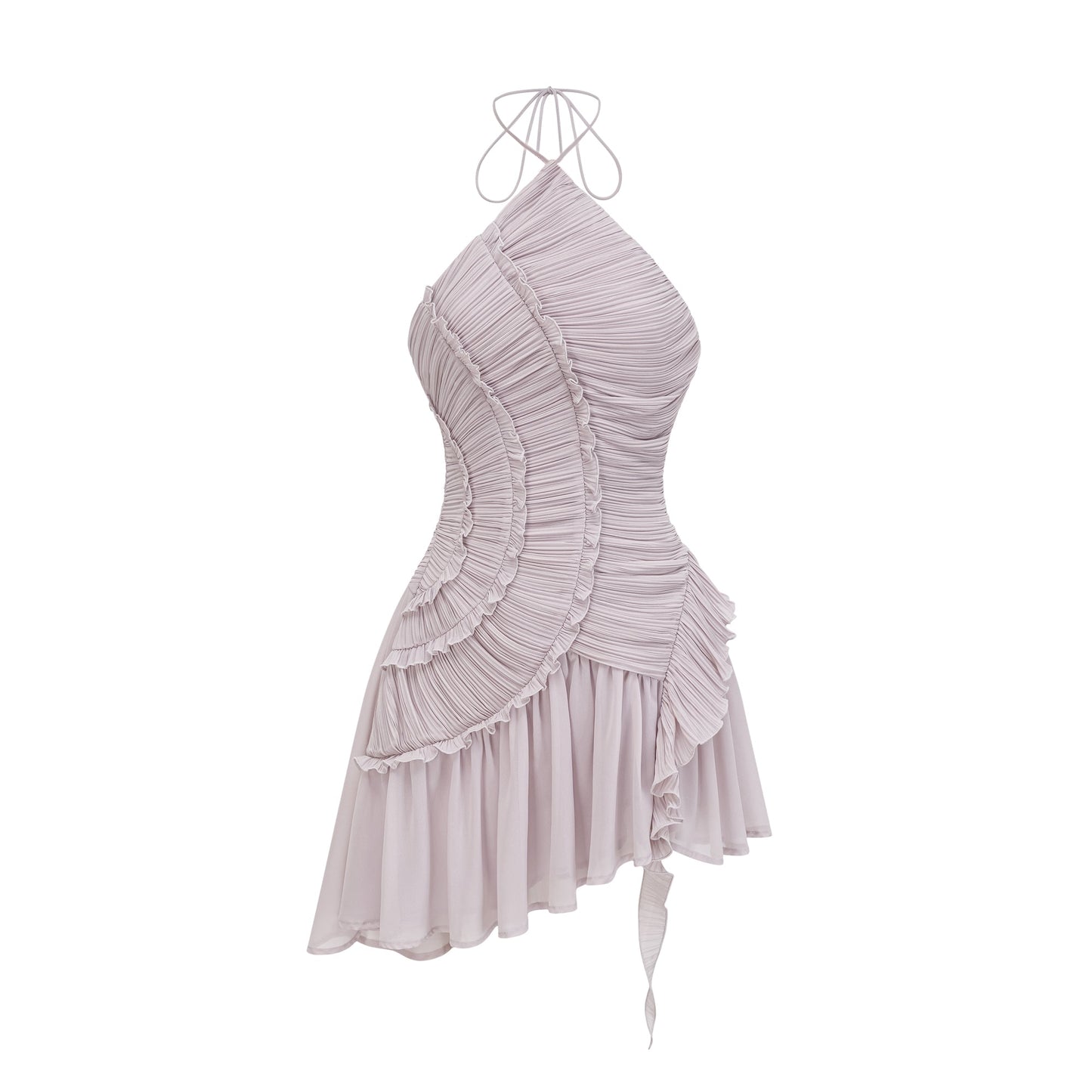 Ethereal Ruffled Halter Pleated Mini Dress