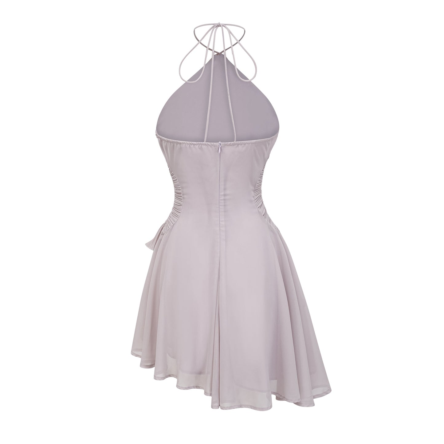 Ethereal Ruffled Halter Pleated Mini Dress