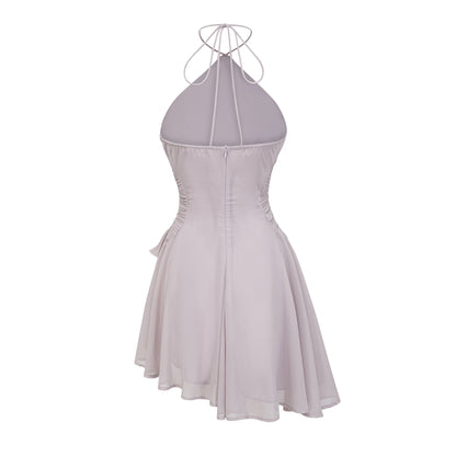 Ethereal Ruffled Halter Pleated Mini Dress