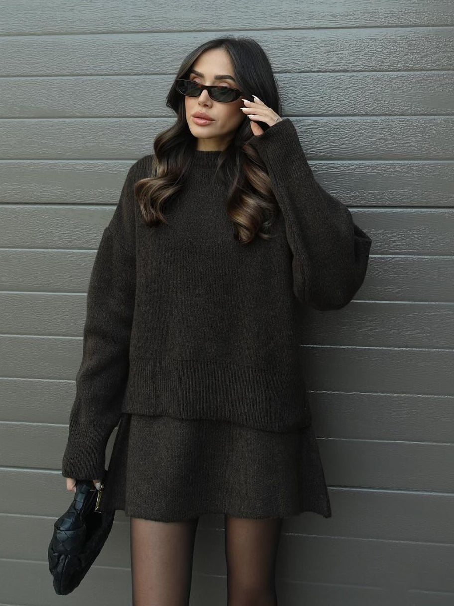 Chic Preppy Knit Sweater & Skirt Set