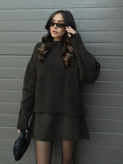 Chic Preppy Knit Sweater & Skirt Set