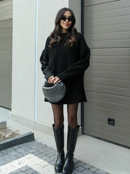 Chic Preppy Knit Sweater & Skirt Set