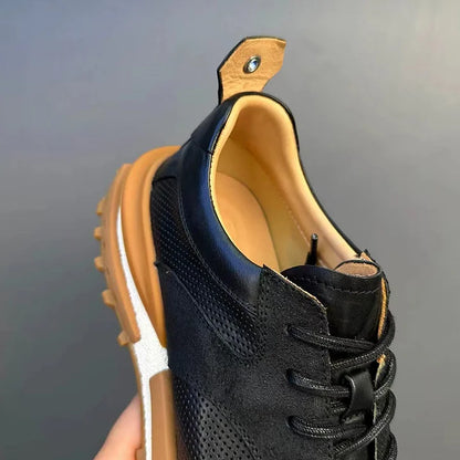 Handcrafted Vintage Horsehide Breathable Lightweight Soft Sole Height-Enhancing Athletic Versatile Holiday Casual Non-Slip Running Shoes