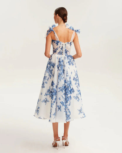 Tender floral midi tie-strap dress